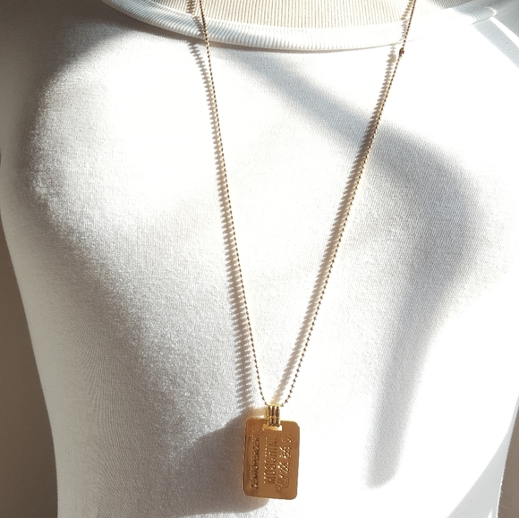 MOSCHINO Dog Tag Necklace Vintage 24k Plated - Picture 12 of 15
